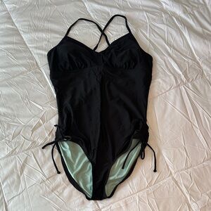 Prana Black One Piece Swimsuit with Mint Accents